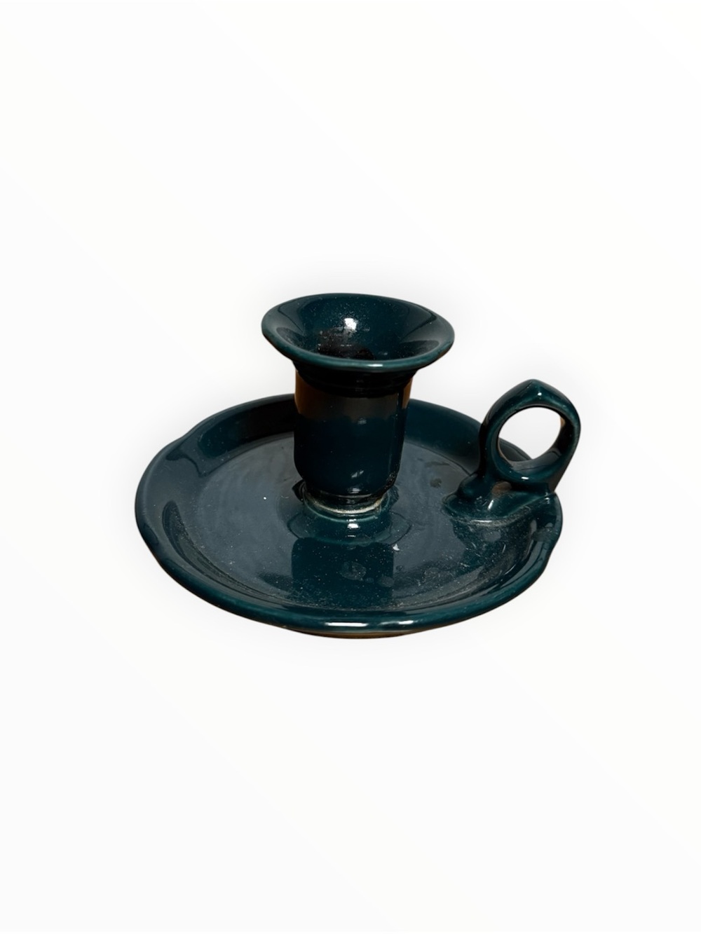 Vintage Handmade Ceramic Candle Holder in Deep Teal